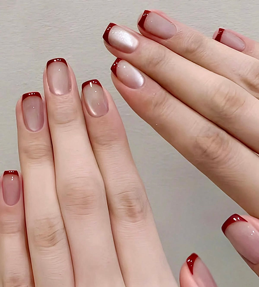 Square red cat eye nails