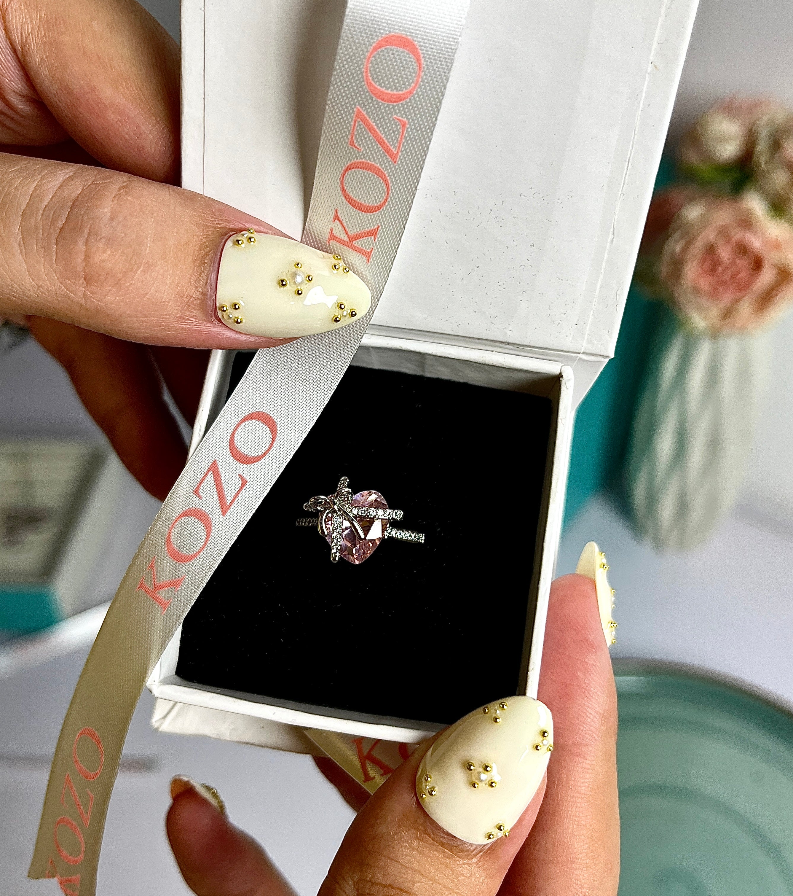 Adjustable Pink heart and bow ring