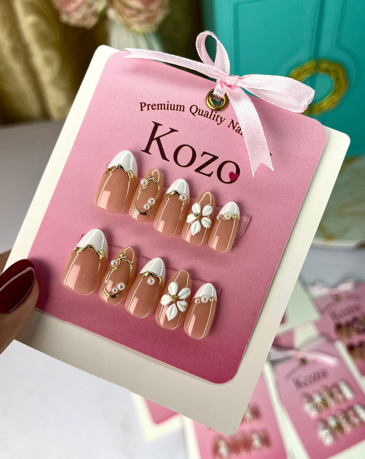 Almond French nails with 3D art