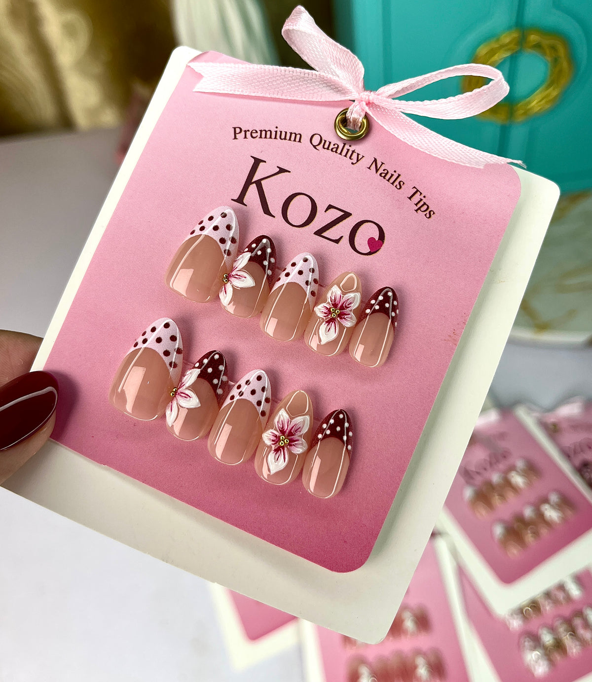 Pink and purple polka dot nails