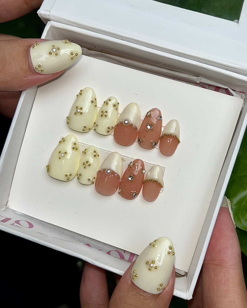 Handmade white bridal nails