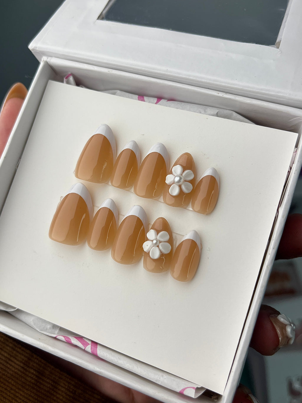 Almond French with 3D flower