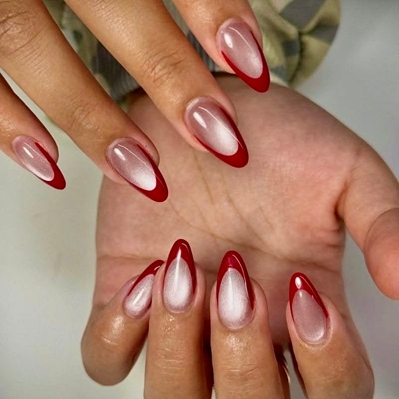 Cat eye Red Almond tips