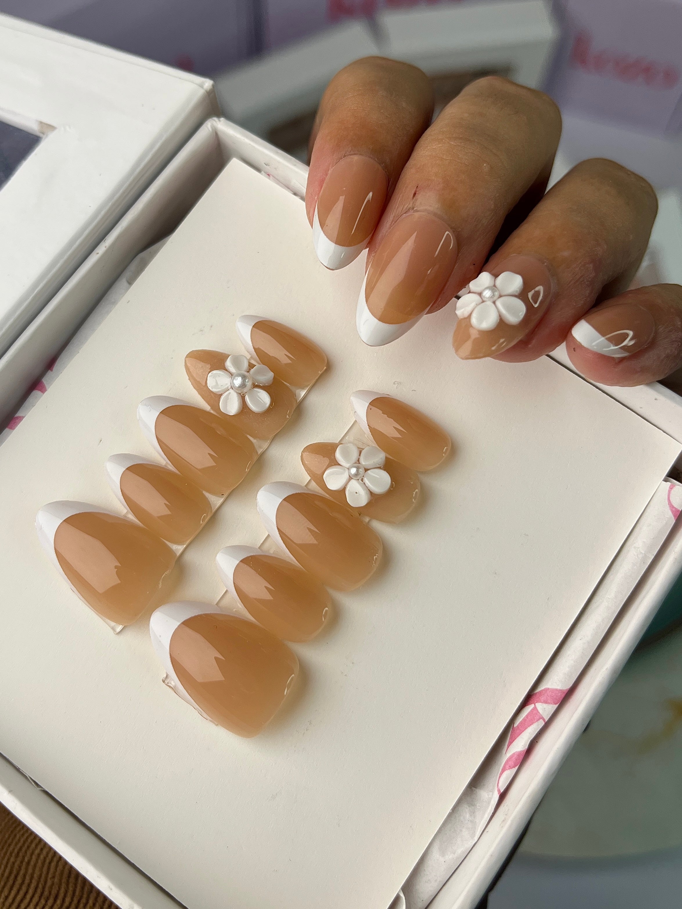 Almond French with 3D flower