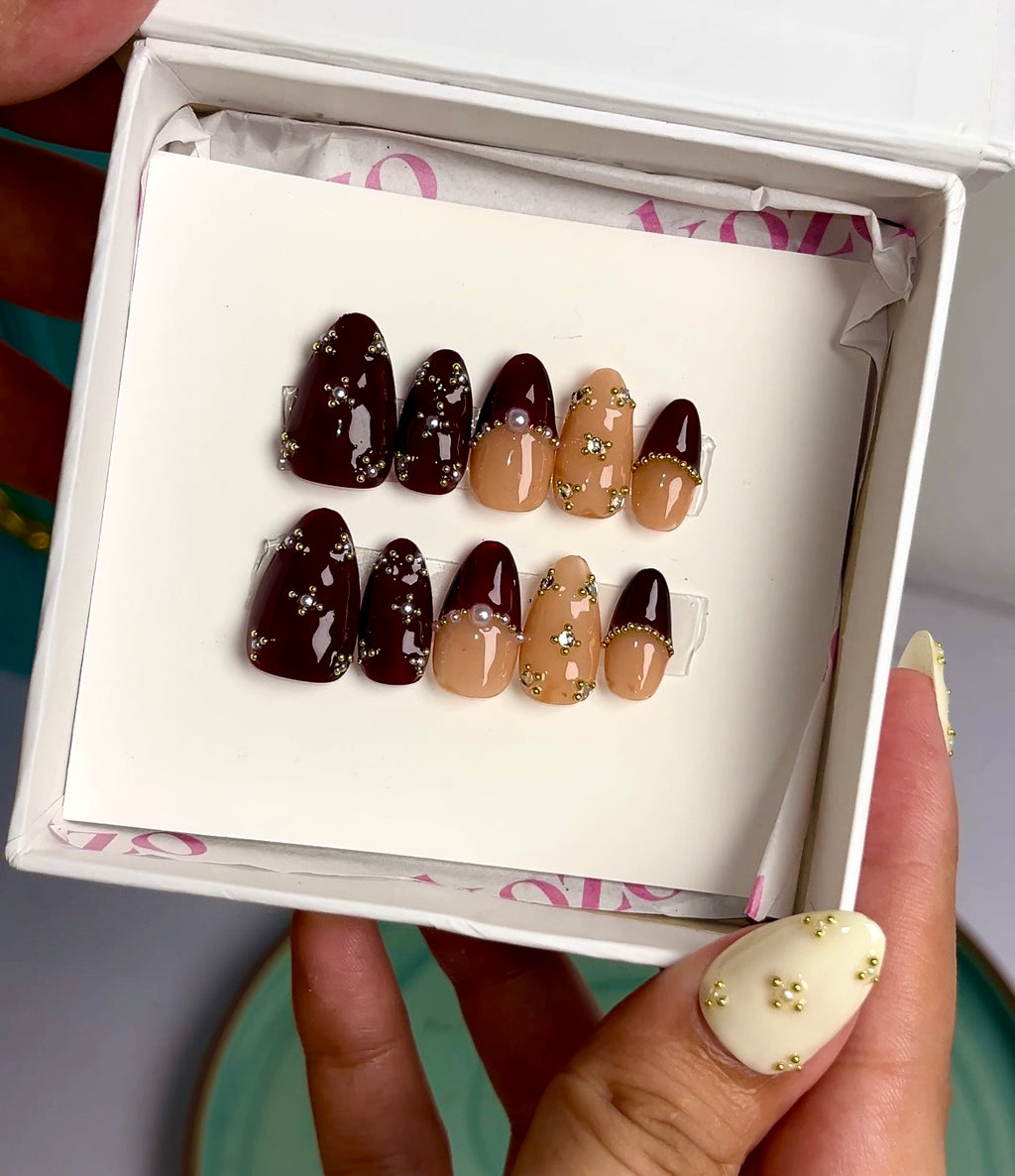 Handmade cherry red bridal nails