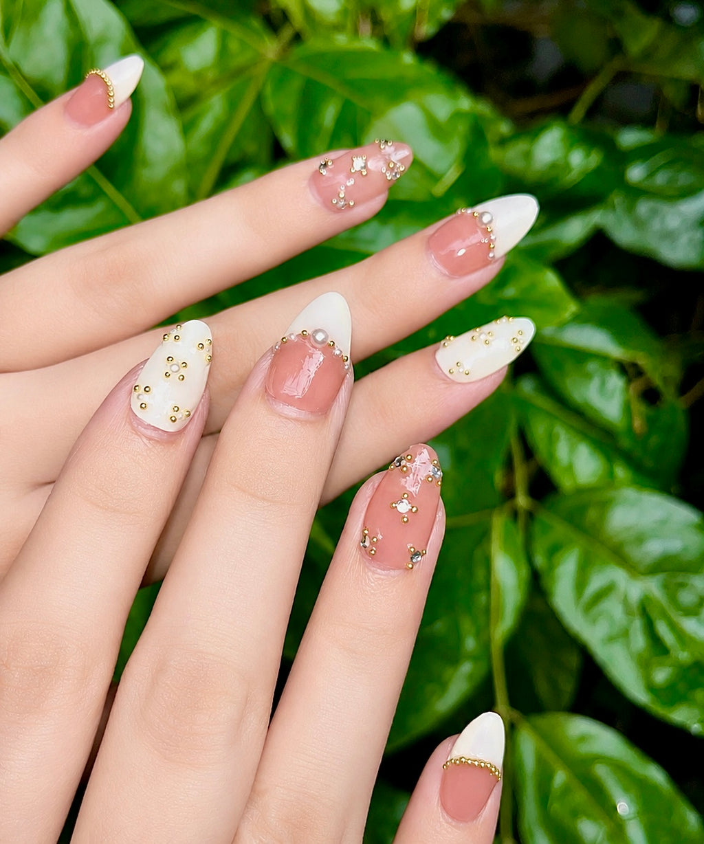 Handmade white bridal nails