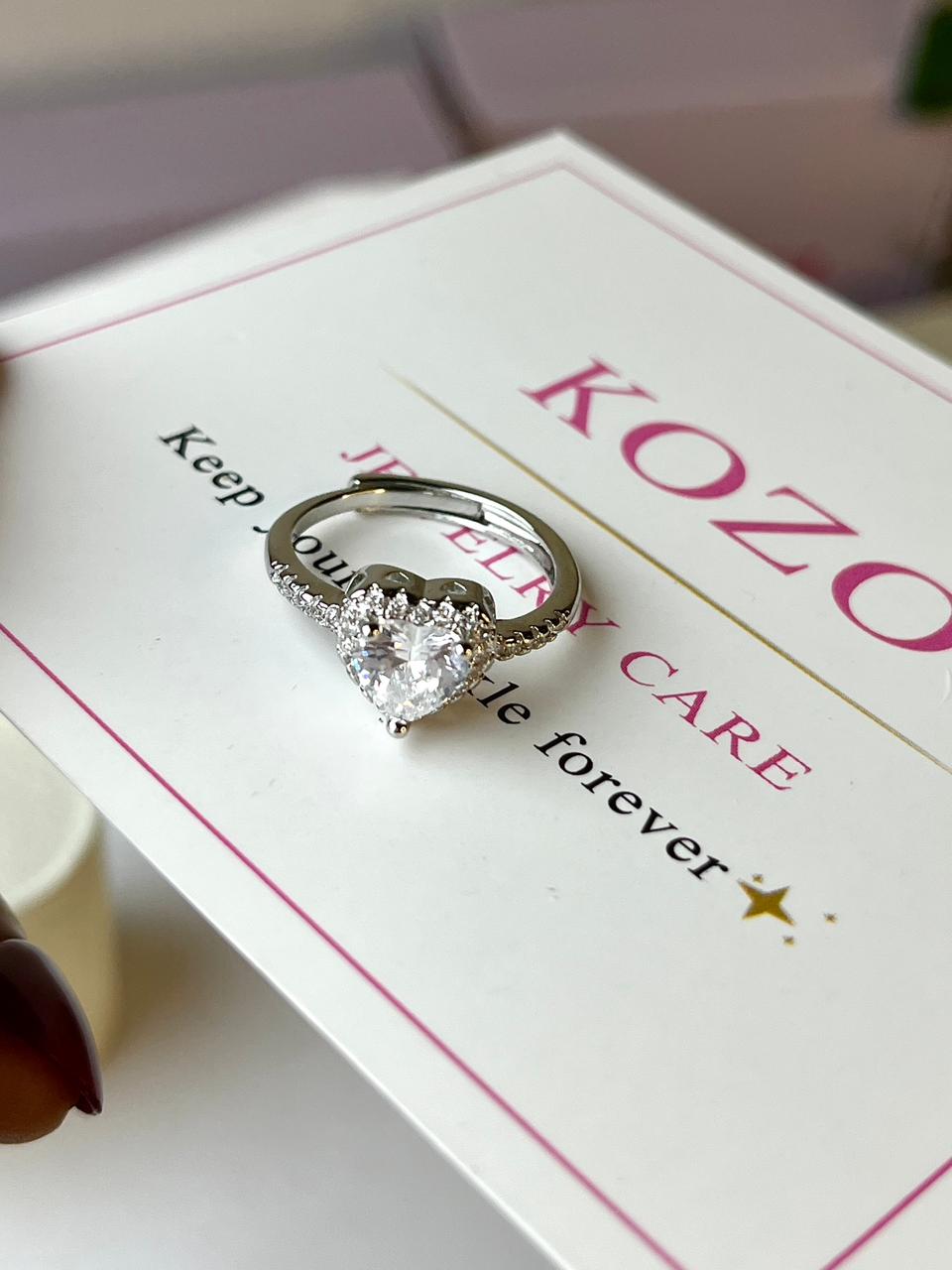 Adjustable silver heart ring