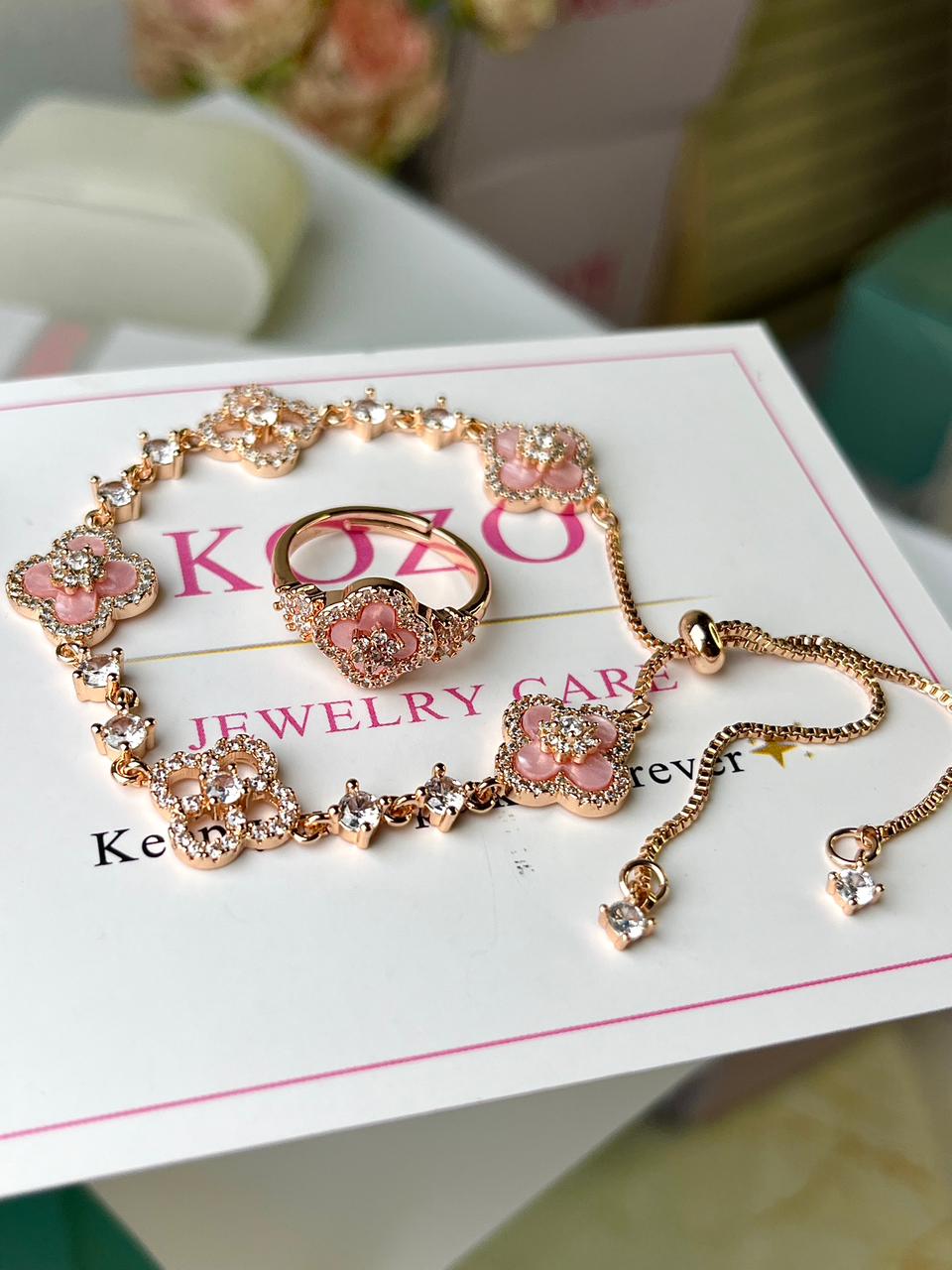Pink van cleef bracelet and ring set