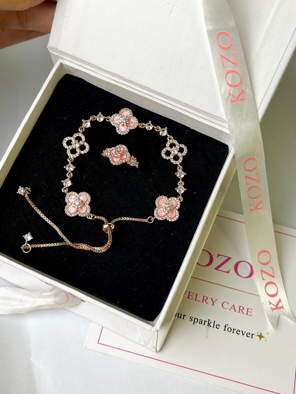 Pink van cleef bracelet and ring set